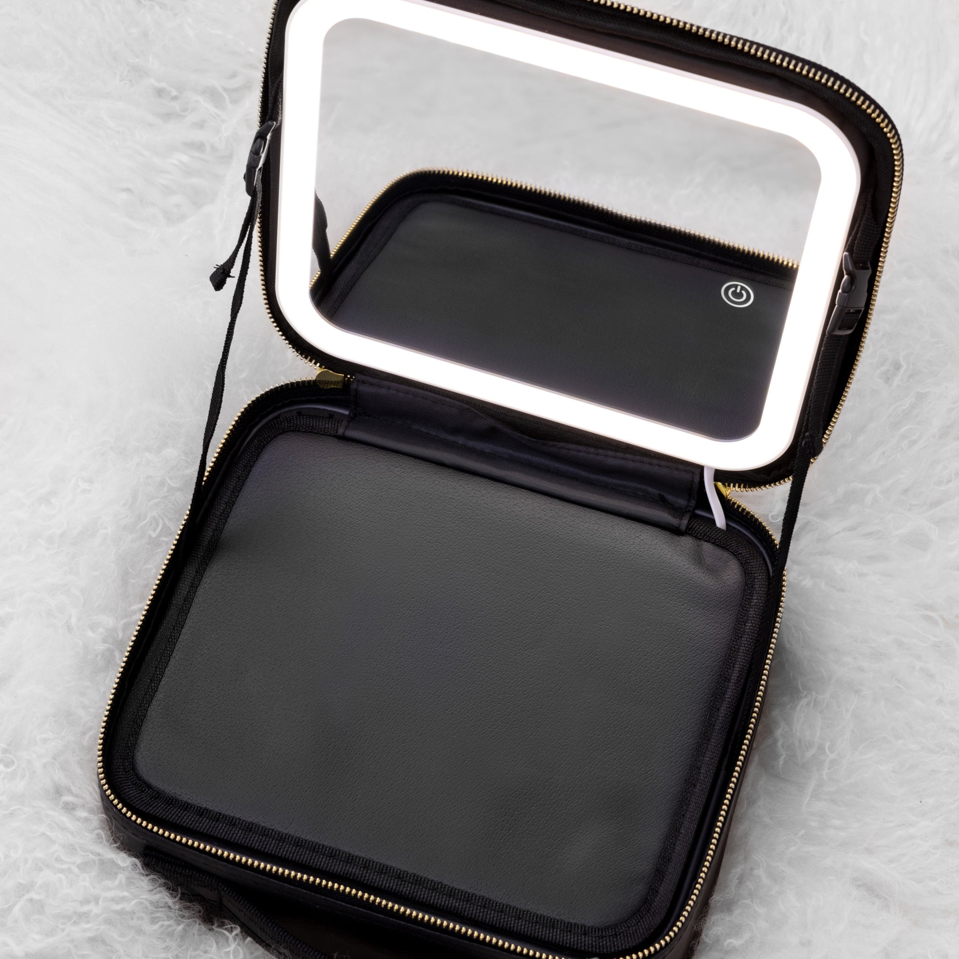 Black Cosmetic Bag with LED Mirror